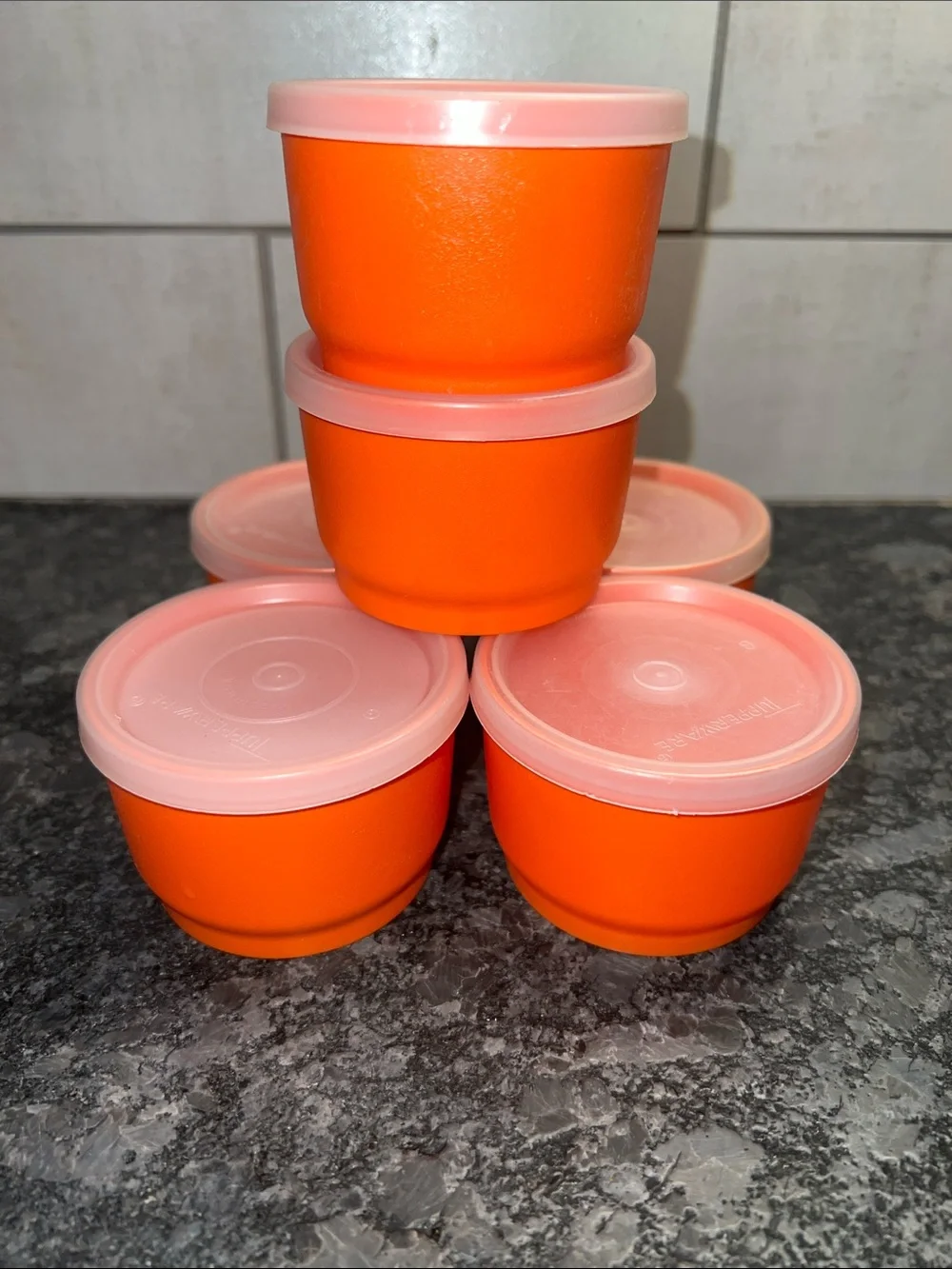 Vintage Tupperware Snack Cups Orange Food Storage Container Set of 6 Kids.